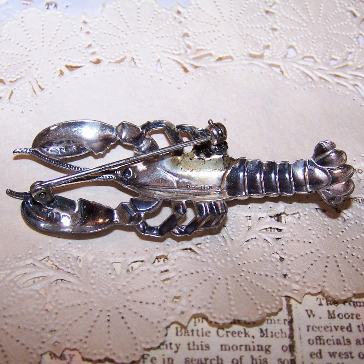 Vintage BEAU Sterling Silver Lobster Pin Brooch