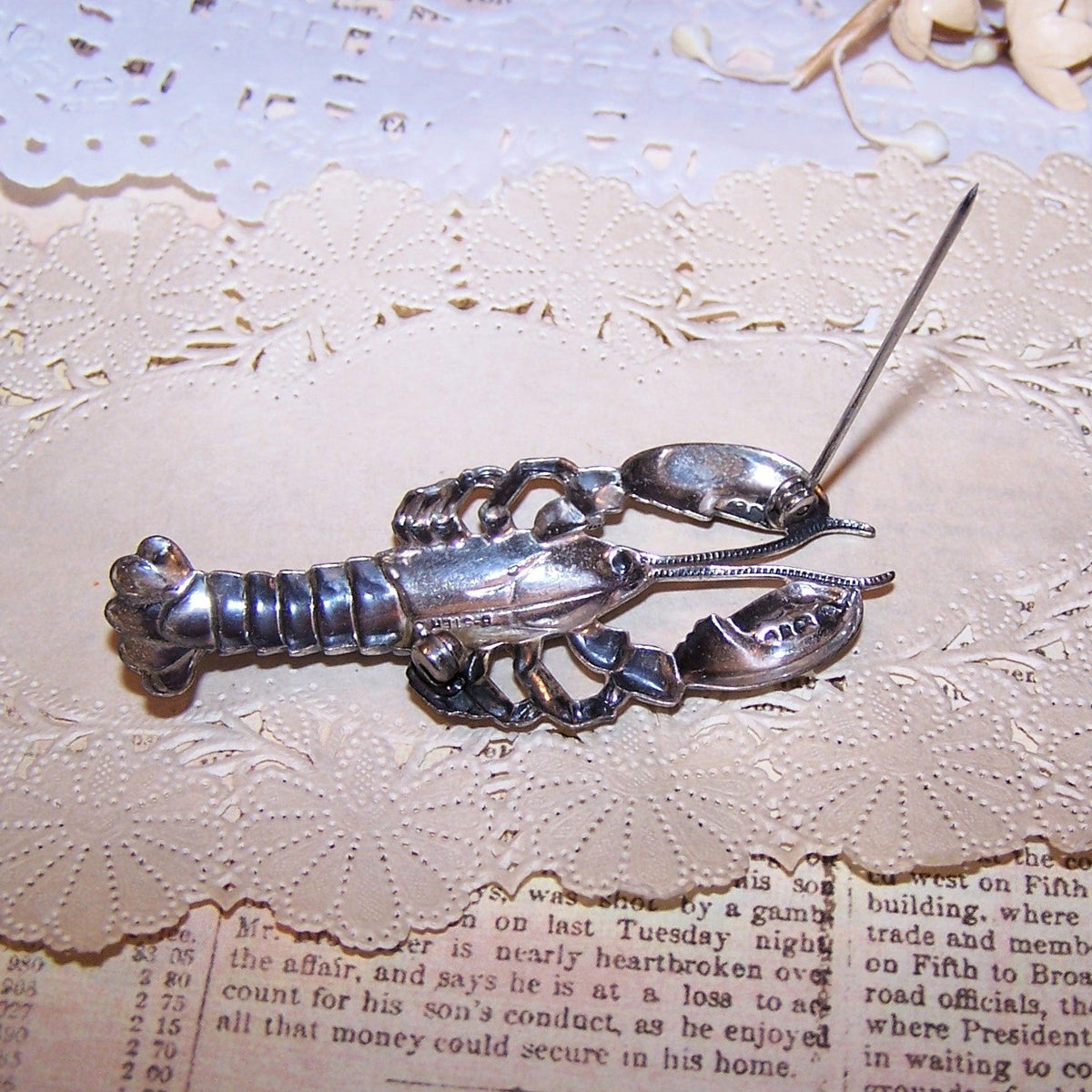 Vintage BEAU Sterling Silver Lobster Pin Brooch