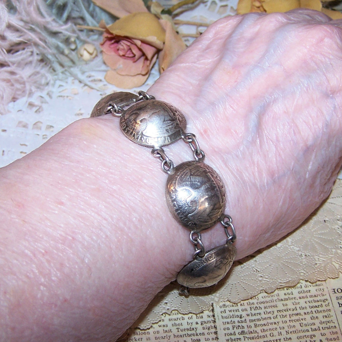 Dated 1964 American Coin Silver Concave Quarters Bracelet