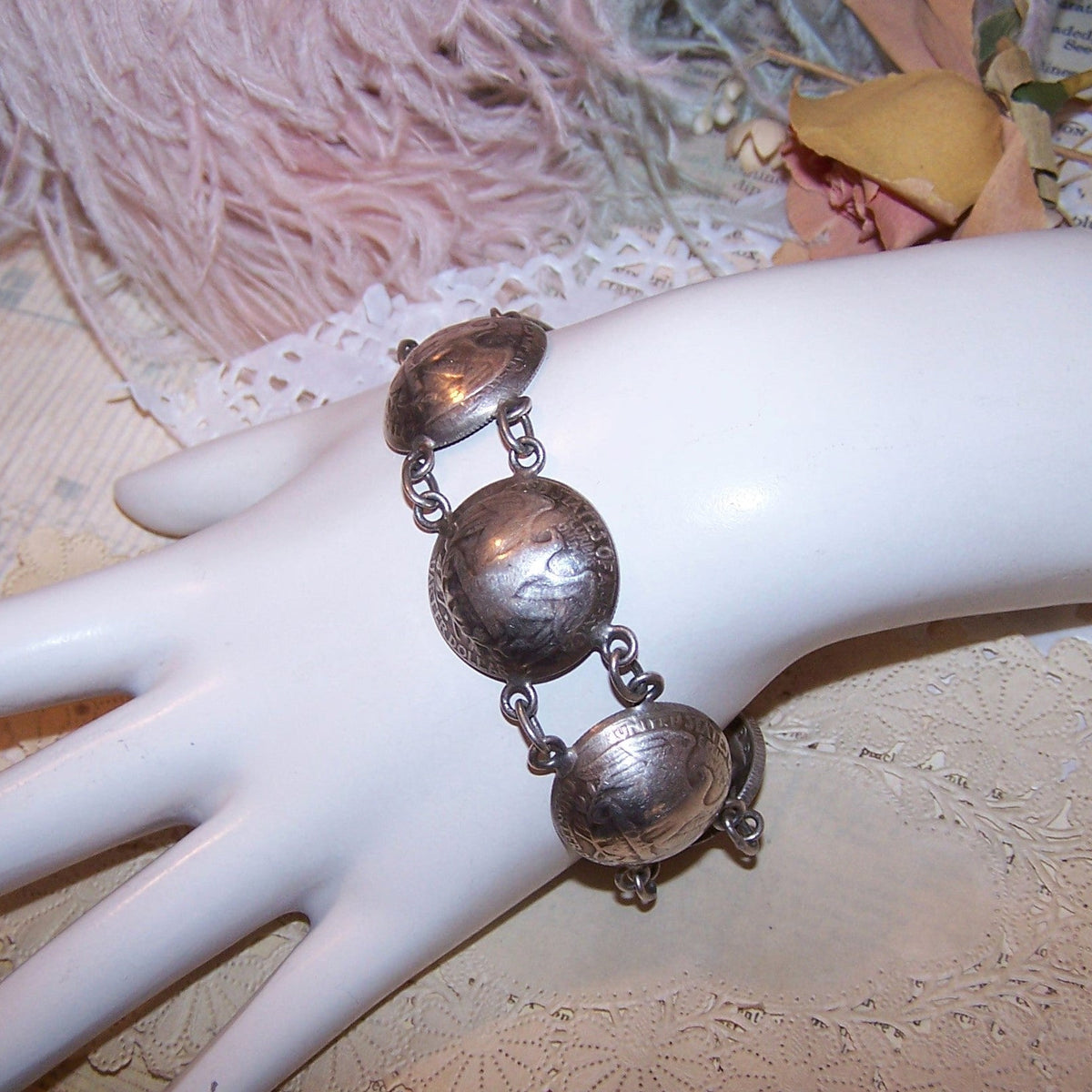 Dated 1964 American Coin Silver Concave Quarters Bracelet