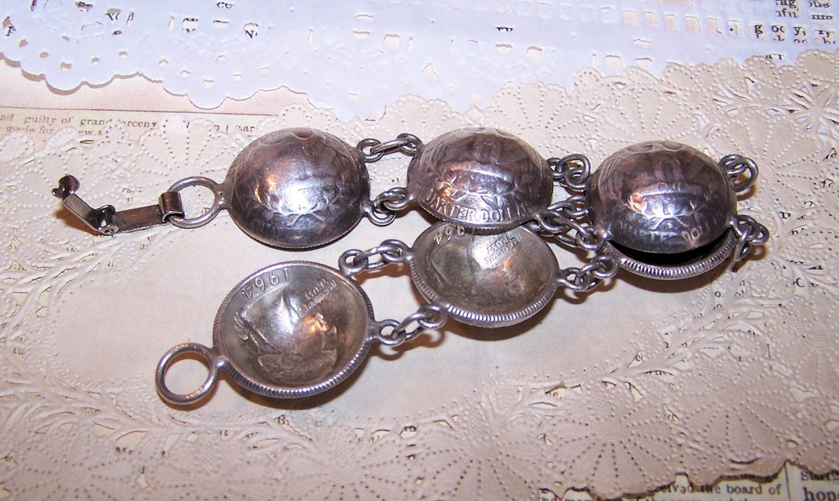 Dated 1964 American Coin Silver Concave Quarters Bracelet