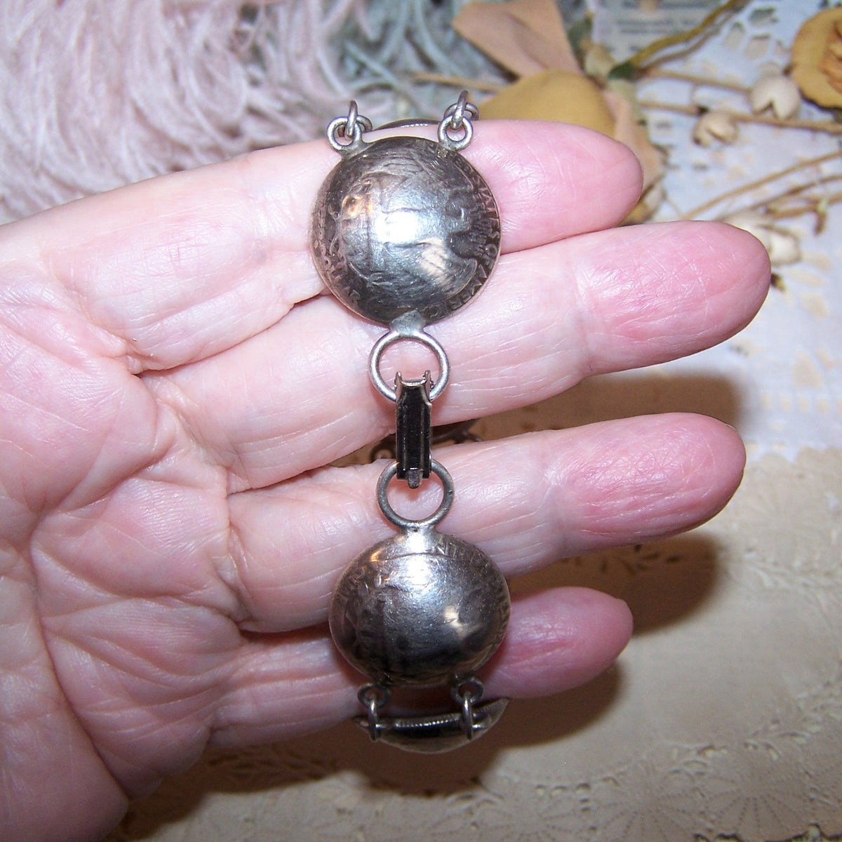 Dated 1964 American Coin Silver Concave Quarters Bracelet