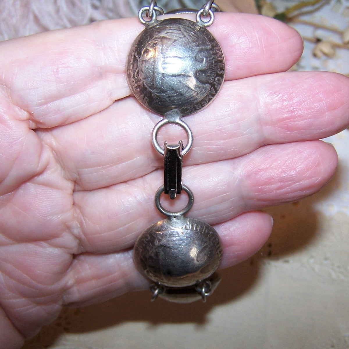 Dated 1964 American Coin Silver Concave Quarters Bracelet