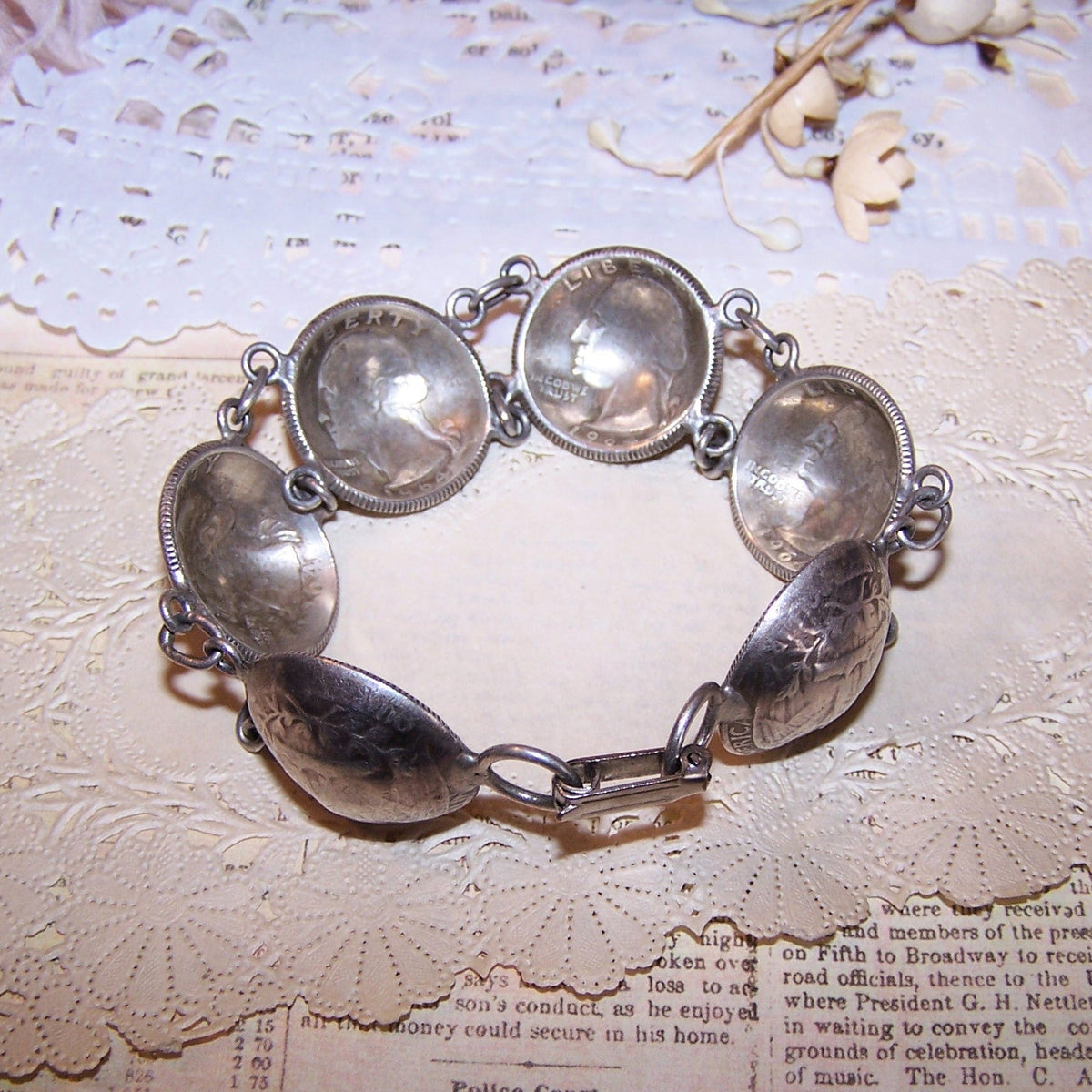 Dated 1964 American Coin Silver Concave Quarters Bracelet