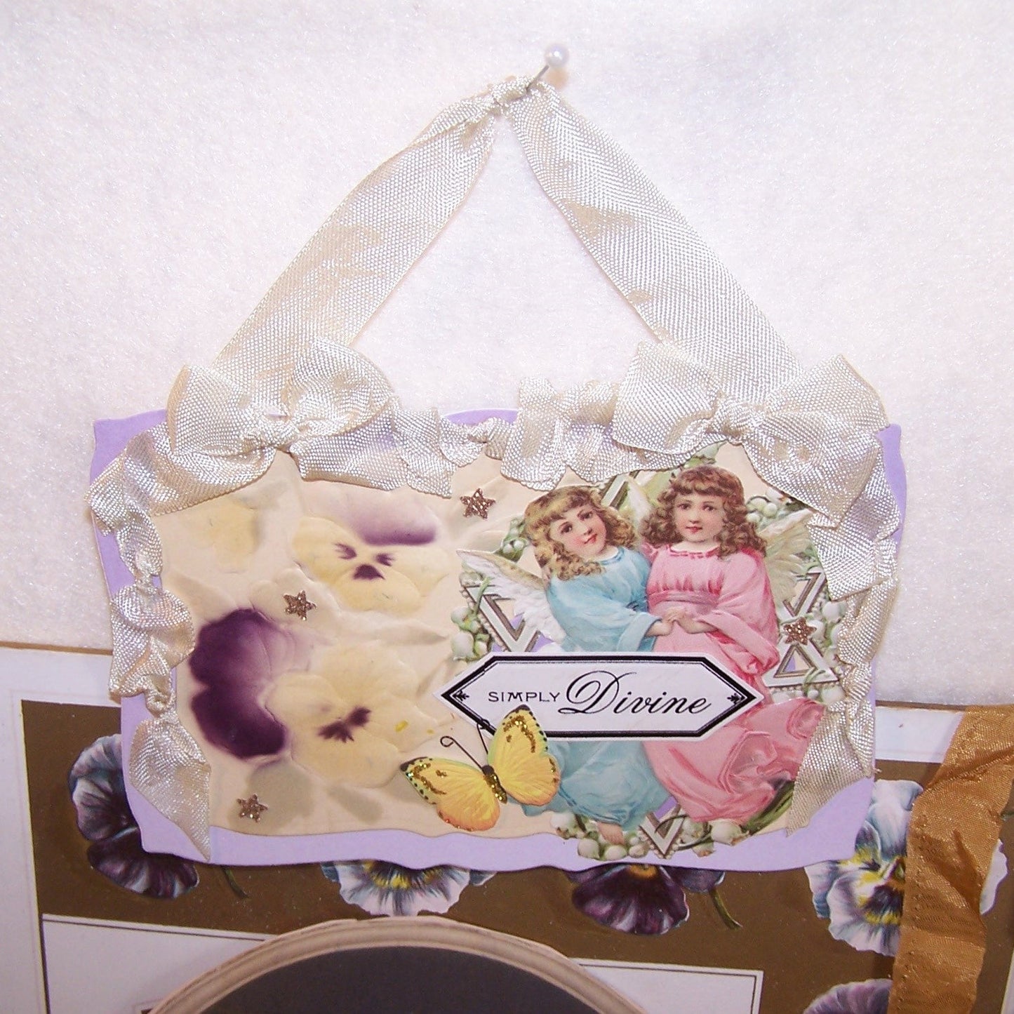Upcycled Mixed Media Postcard - Pair of Angels & Pansies | SIMPLY DIVINE