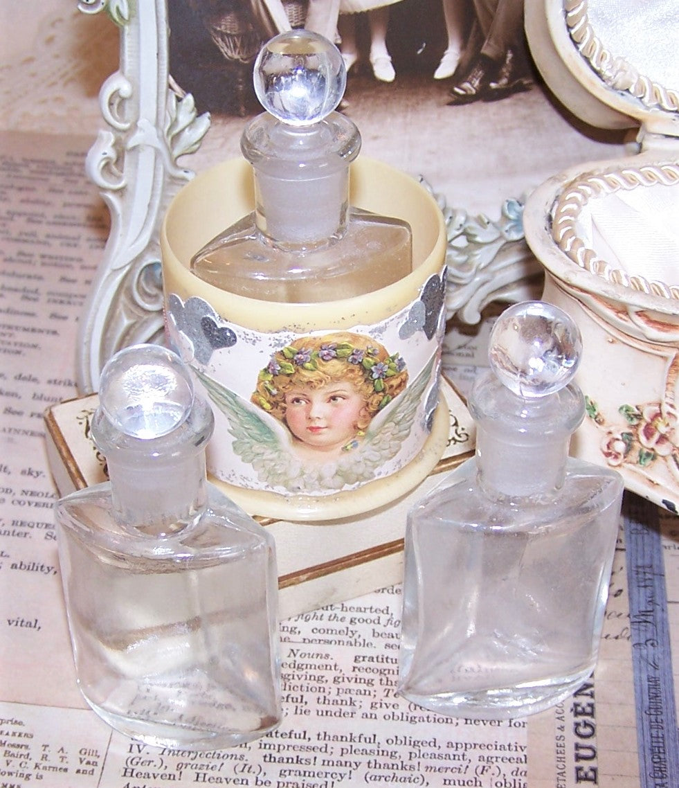 Repurposed Celluloid Perfume or Cologne Holder with Original Glass Bottles