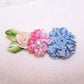 French Revival Silk Ribbonwork Applique - Pink/Blue Rose Spray