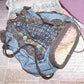 Fabric Silk Purse with Antique French Ribbonwork Trim | Mirror Base