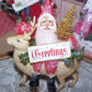 Chenille Santa Claus Christmas Ornament with Art Deco Celluloid Reindeer