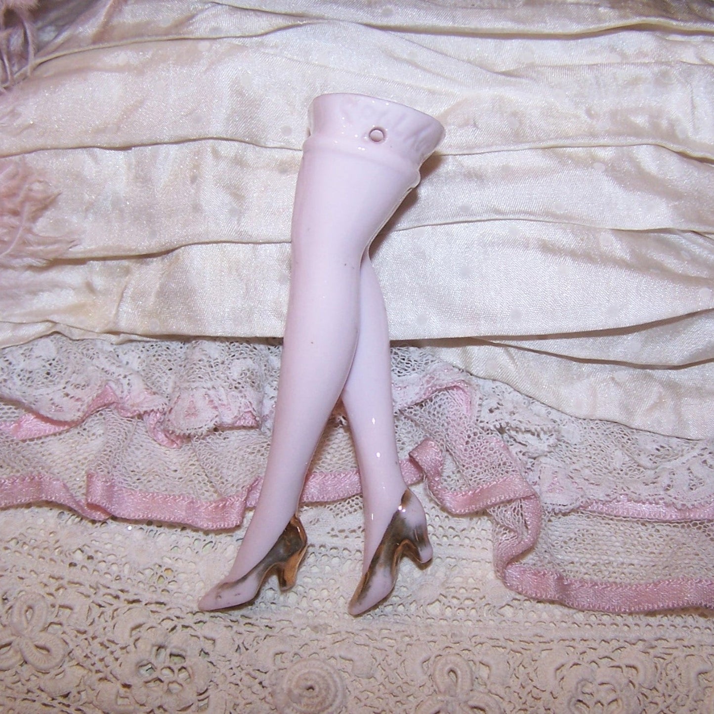 Made in Germany Porcelain Doll Legs - Flapper Girl with Gold Heels