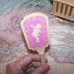 Vintage Pink/Cream Plastic Baby Brush - Cherub Blowing Trumpet