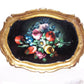 Made in Italy Italian Tole Tray - Handpainted Florals on Black Background