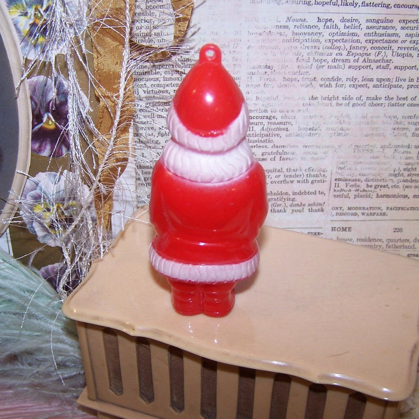 Vintage Red/White Hard Plastic Santa Claus Christmas Ornament