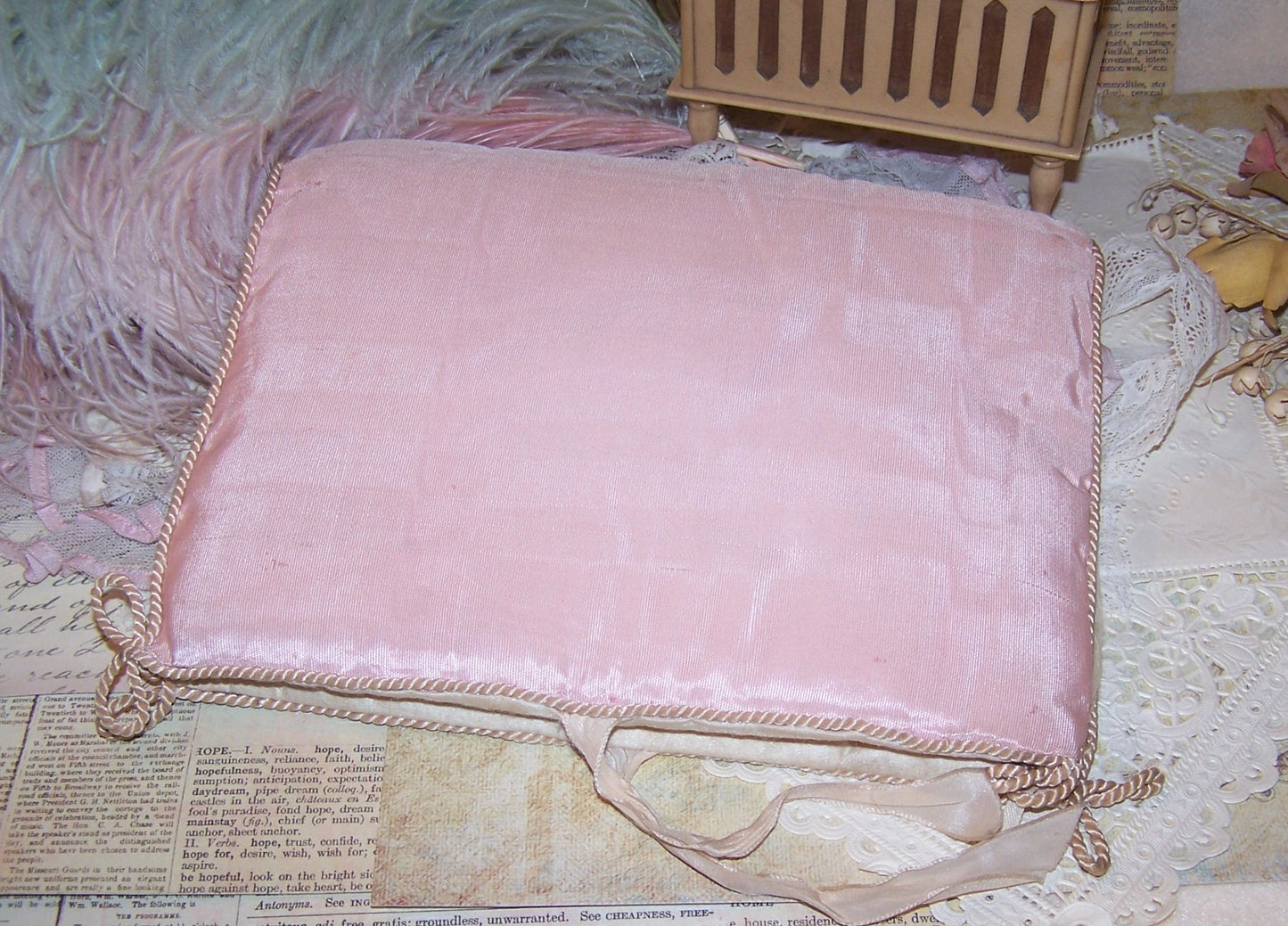 Handpainted Antique French Moire Taffeta Hanky Holder - Needs TLC