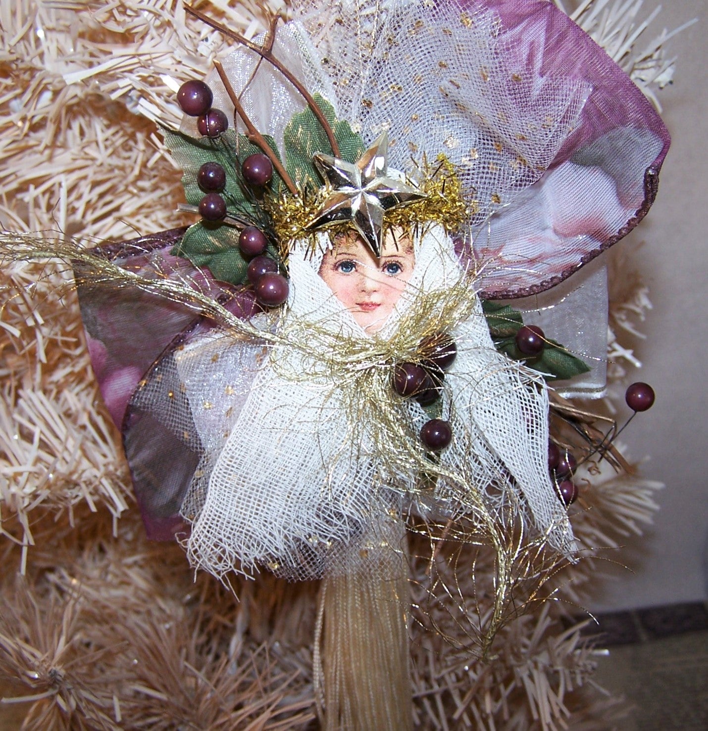 Victorian Revival Mixed Media Tassel Ornament - Burgundy Angel