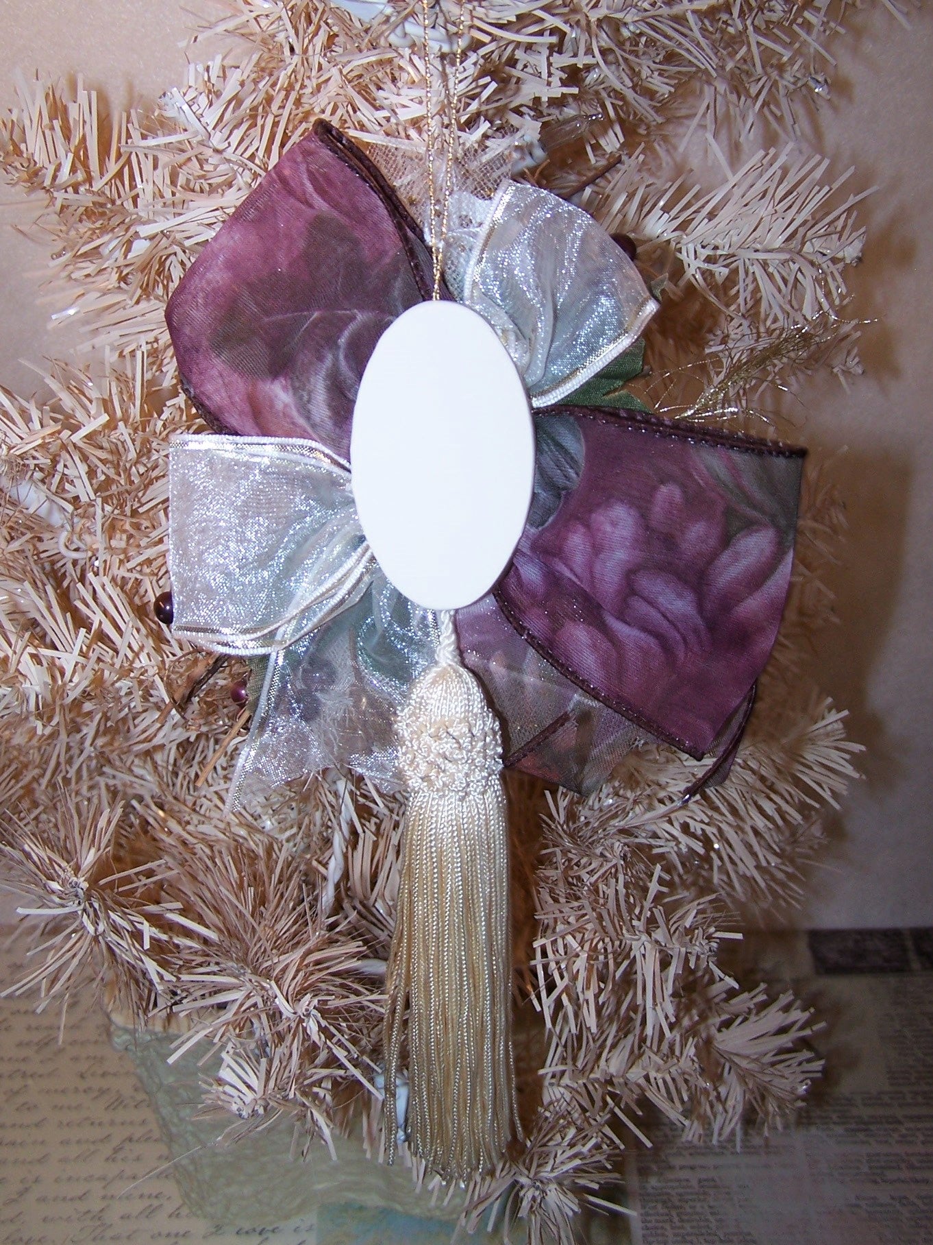 Victorian Revival Mixed Media Tassel Ornament - Burgundy Angel