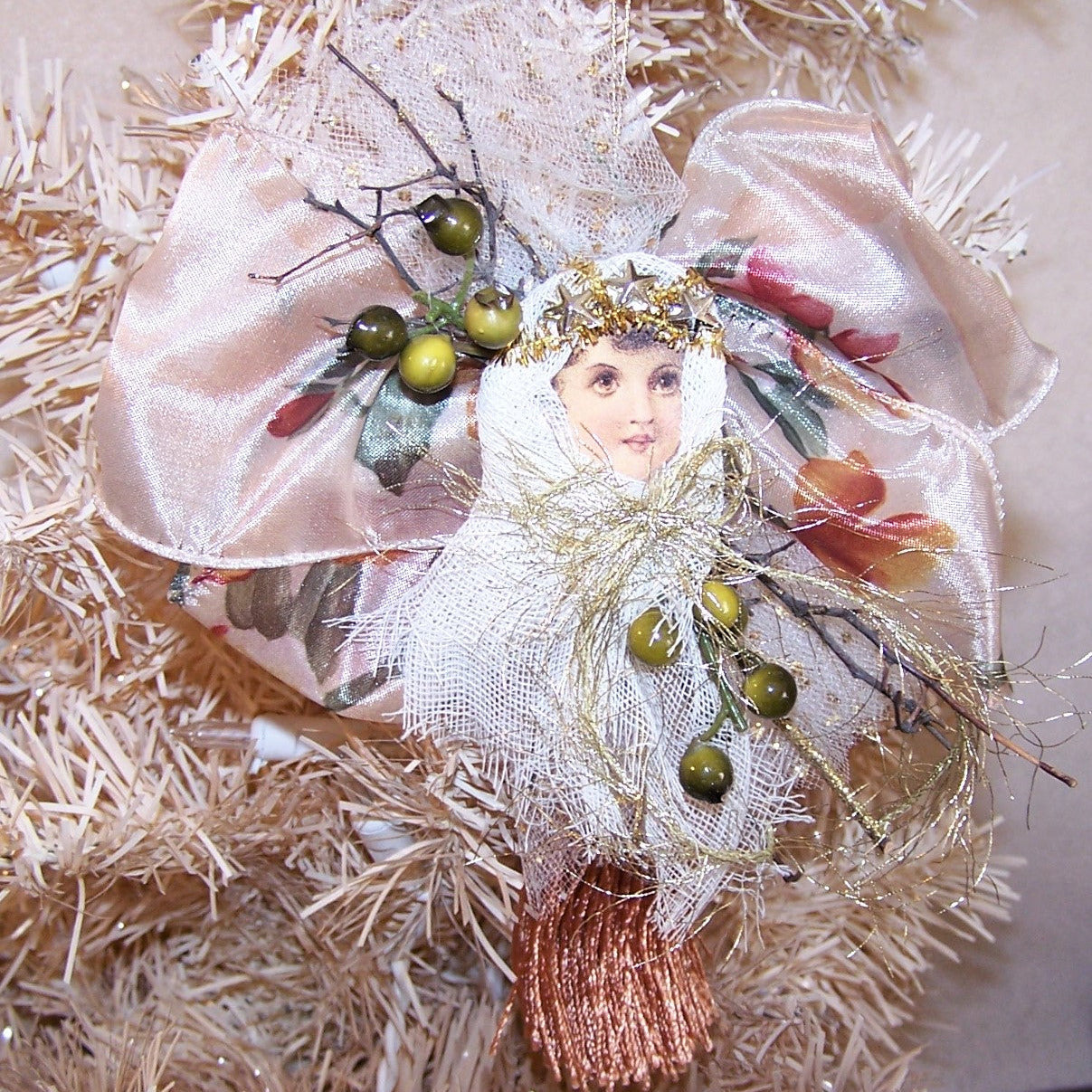 Victorian Revival Mixed Media Tassel Ornament - Fall Colors Angel