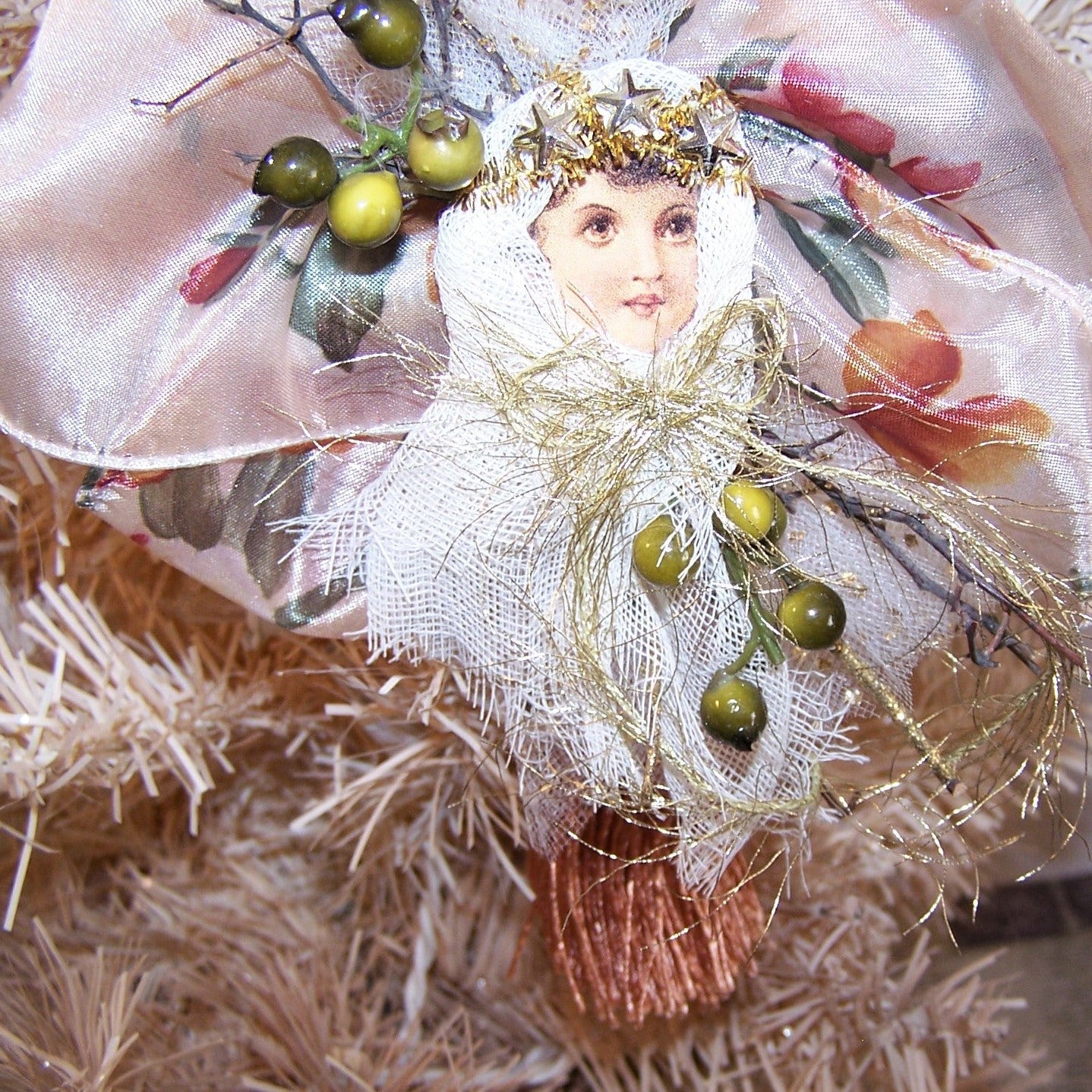 Victorian Revival Mixed Media Tassel Ornament - Fall Colors Angel