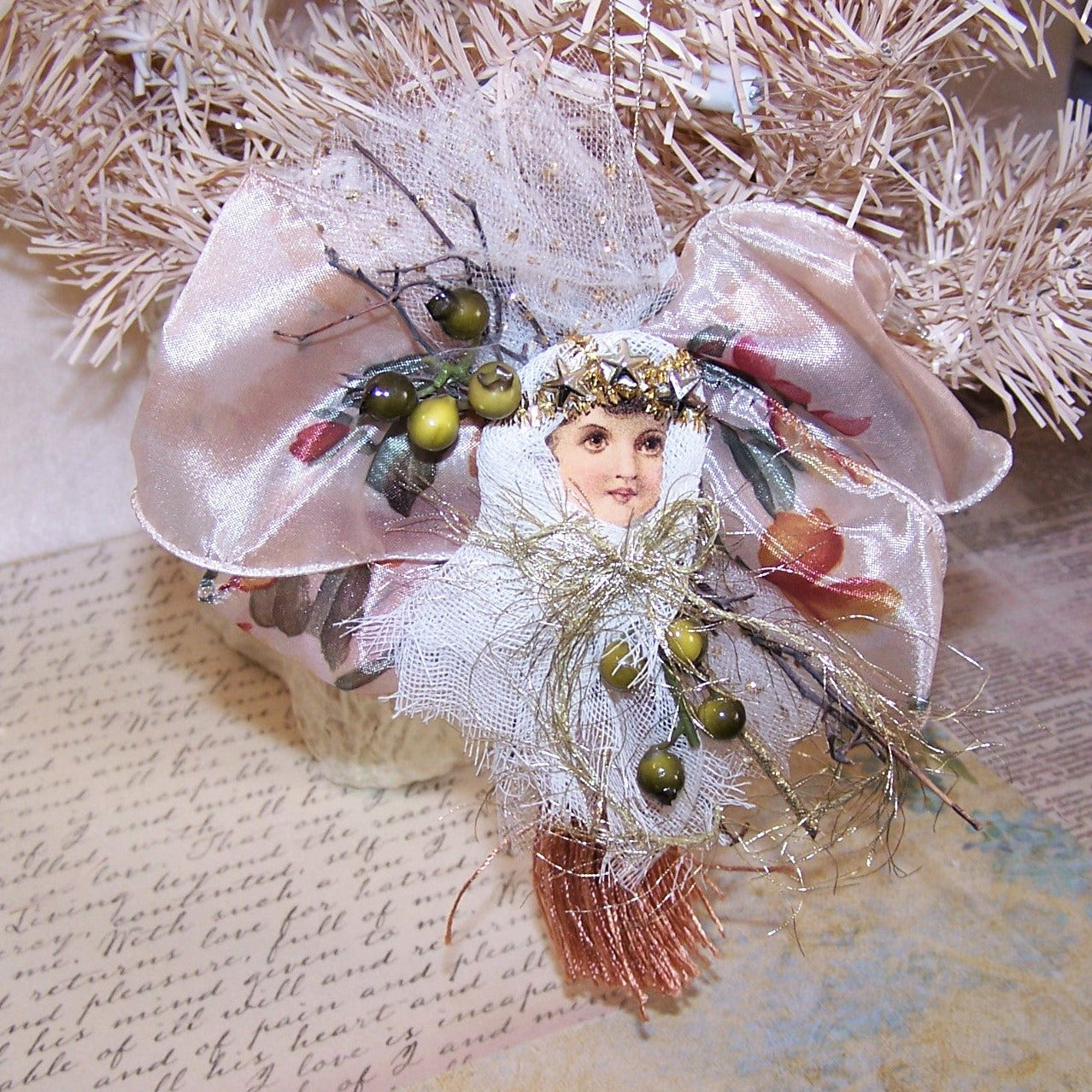 For any occasion!  Measuring 7-1/4" long x 5-1/2" wide, my Guardian Angel is made of mixed materials in colors of cream, olive green, gold & rust brown.  OOAK!
