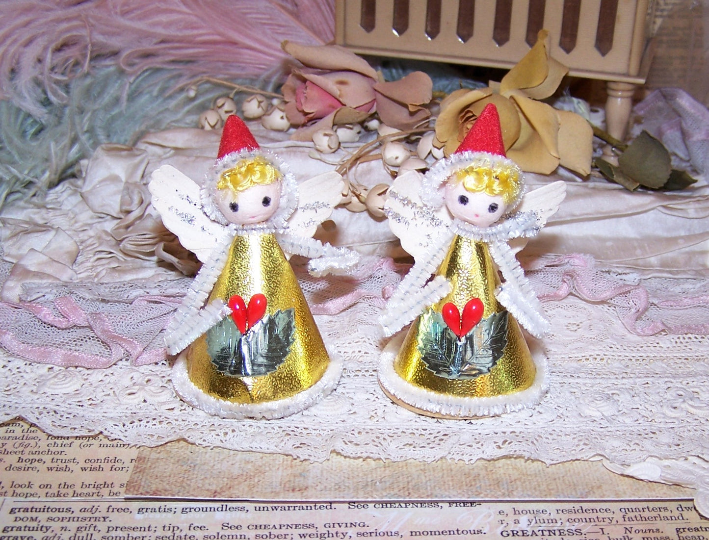 Set/2 Vintage Made in Japan Christmas Ornaments - Pixie Angels