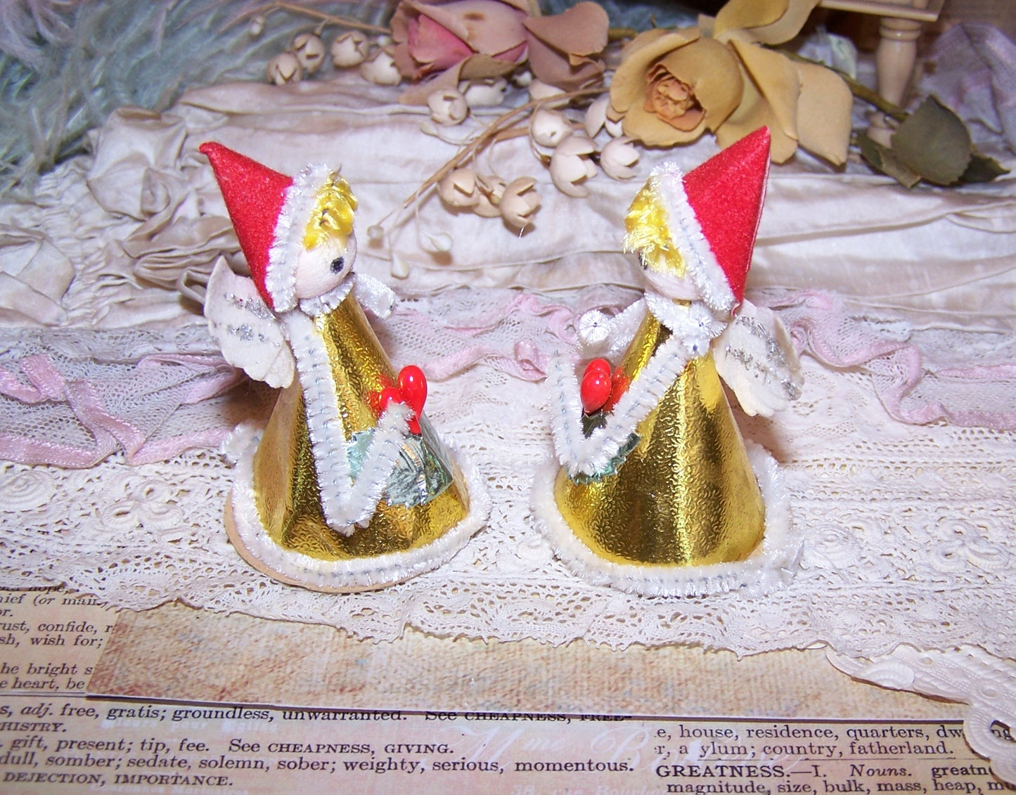 Set/2 Vintage Made in Japan Christmas Ornaments - Pixie Angels