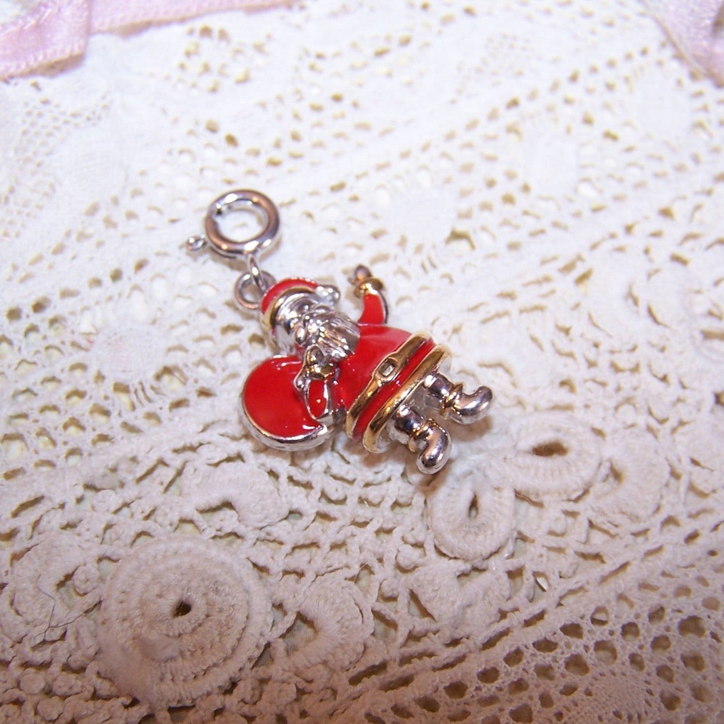 D'Joy Sterling Silver Enamel Clip On Charm - Santa Claus