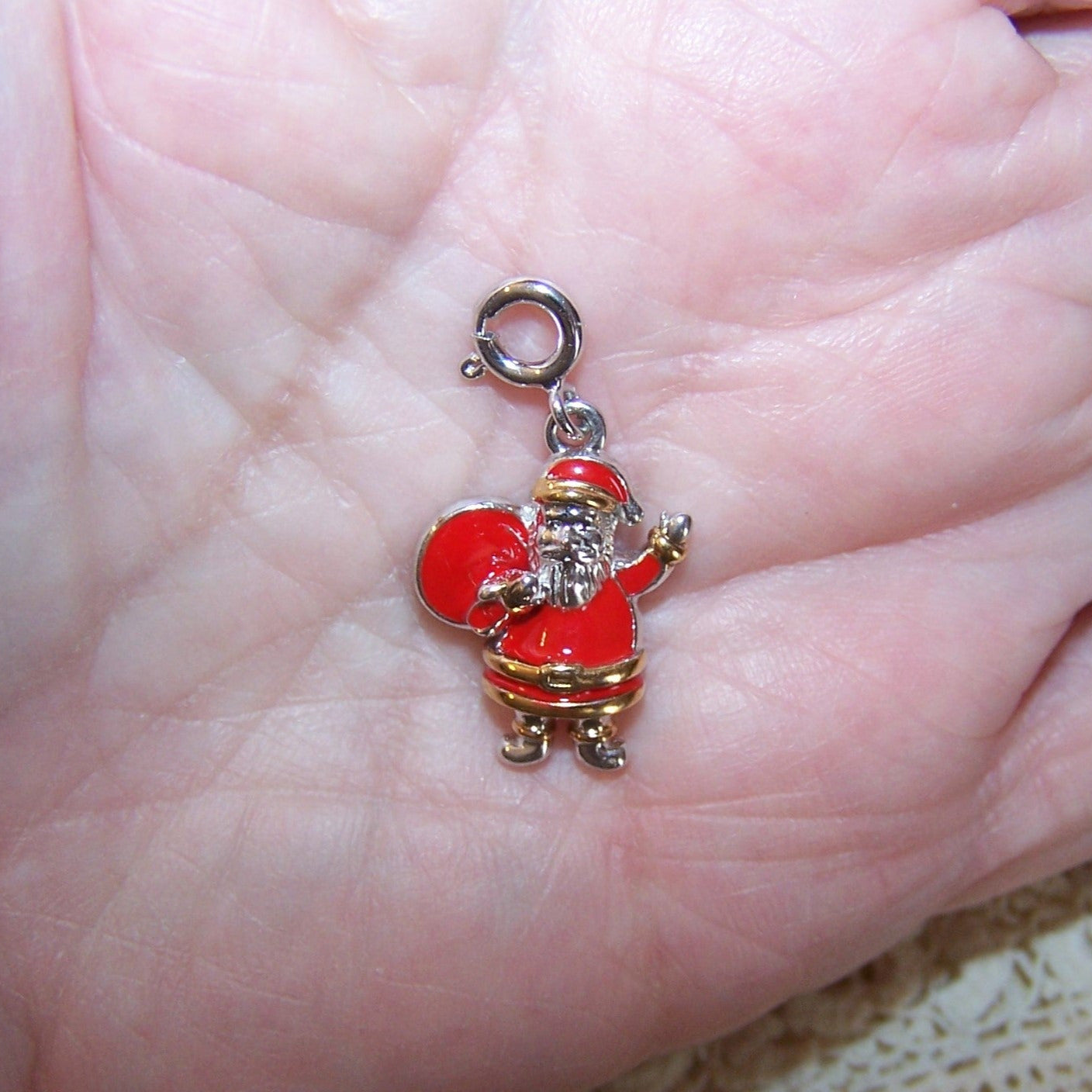 D'Joy Sterling Silver Enamel Clip On Charm - Santa Claus