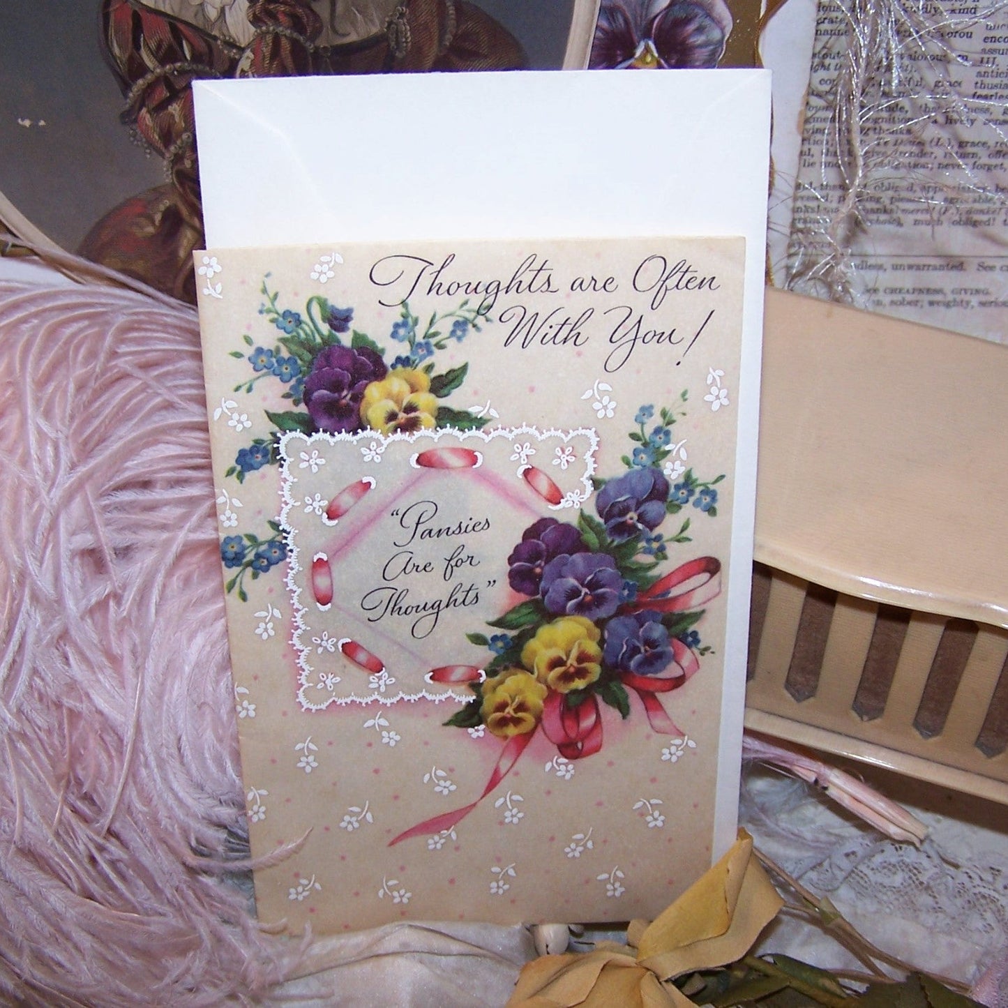 Unused Vintage Greeting Card - Thinking of You | Thoughts are Often with You