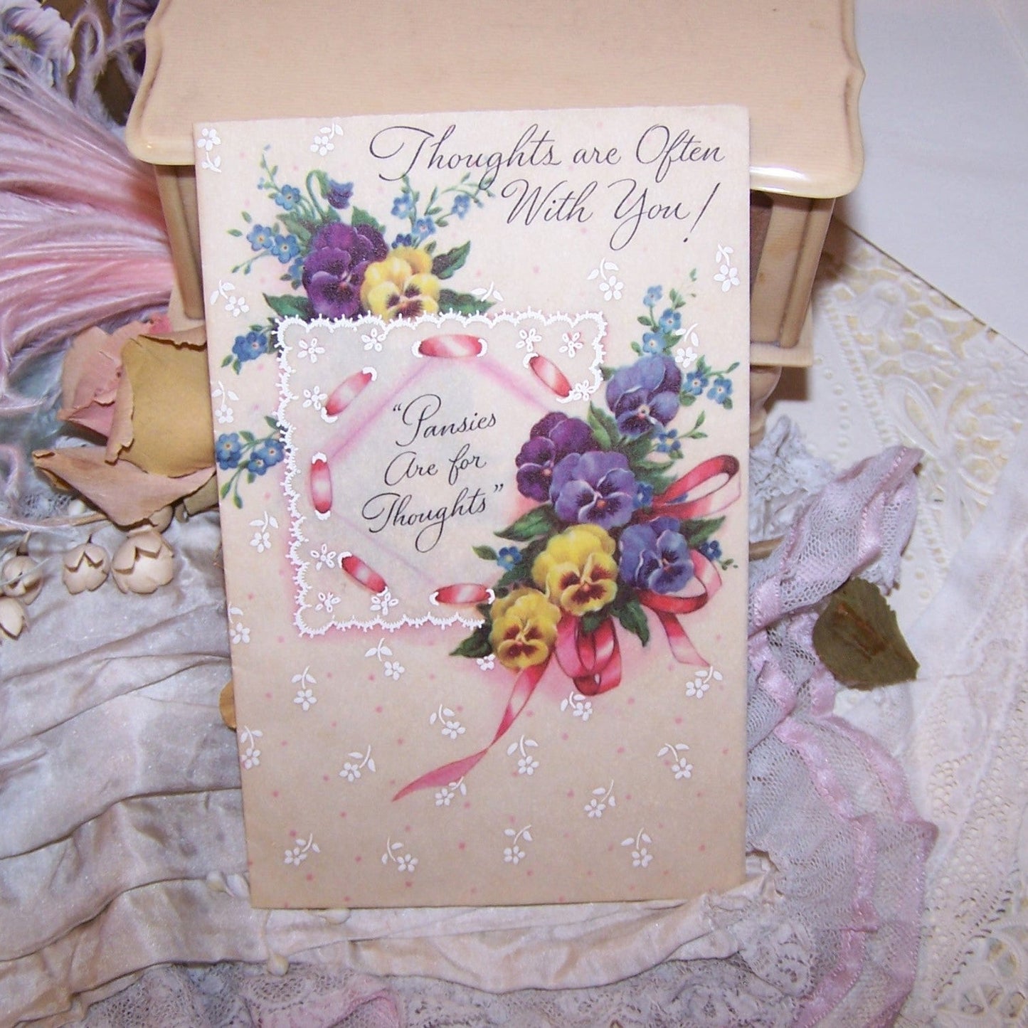 Unused Vintage Greeting Card - Thinking of You | Thoughts are Often with You
