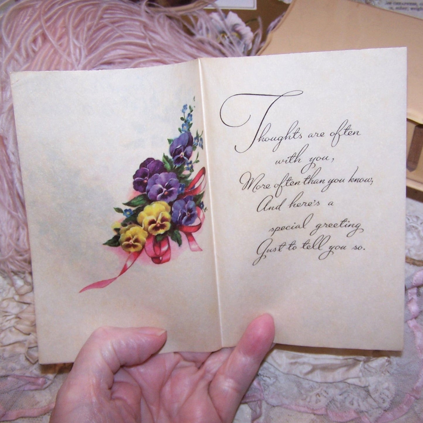 Unused Vintage Greeting Card - Thinking of You | Thoughts are Often with You
