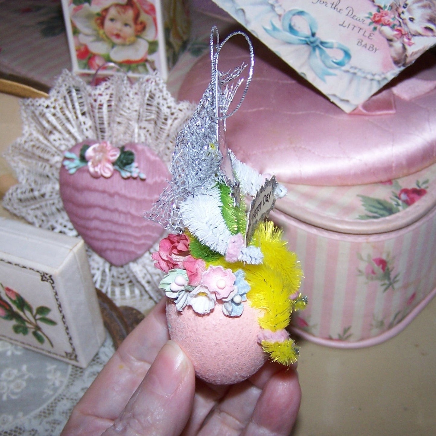 Original Design Chenille Ornament | Little Girl Wishes HAVE A HAPPY DAY