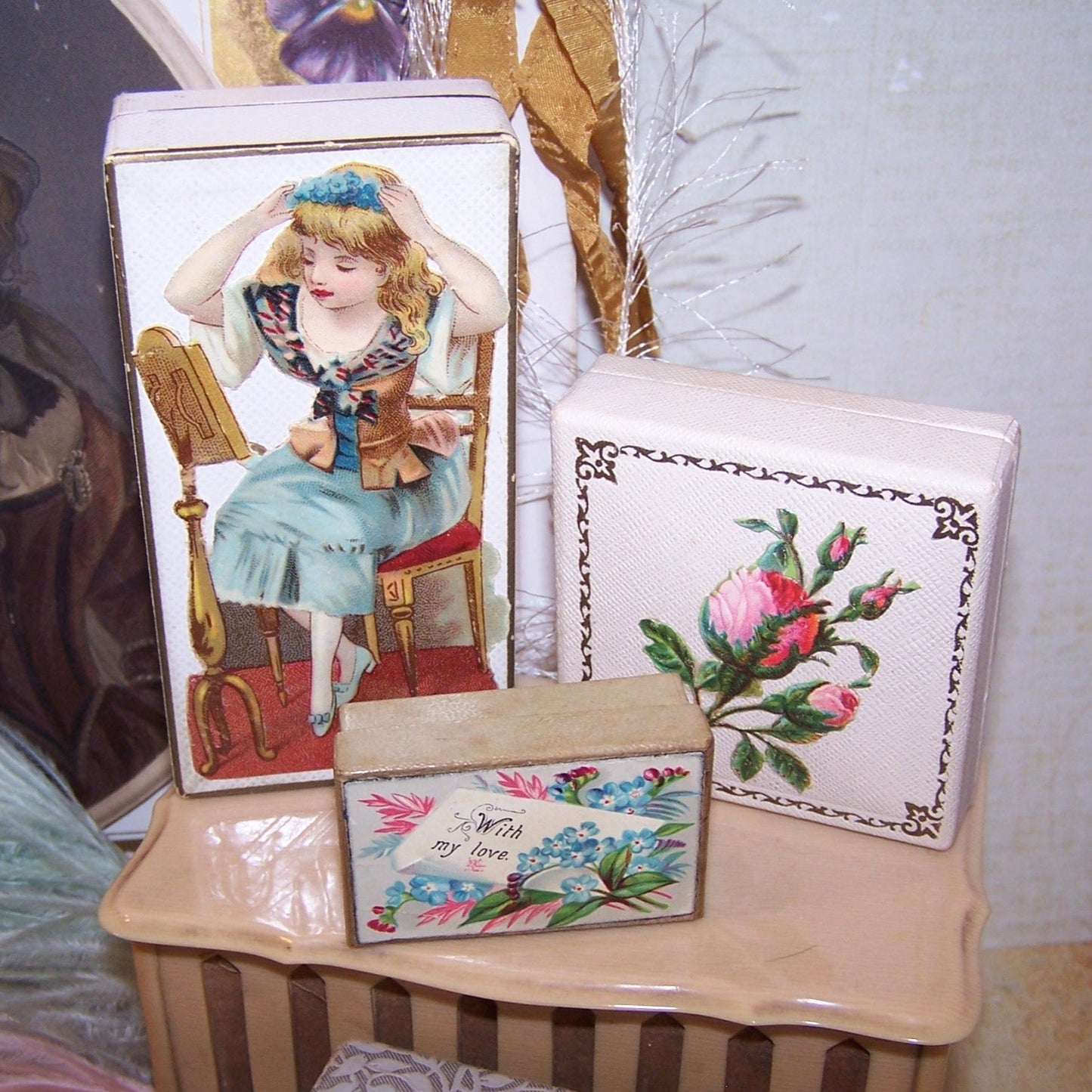 Antique Victorian Jewelry / Trinket / Display Box - With My Love