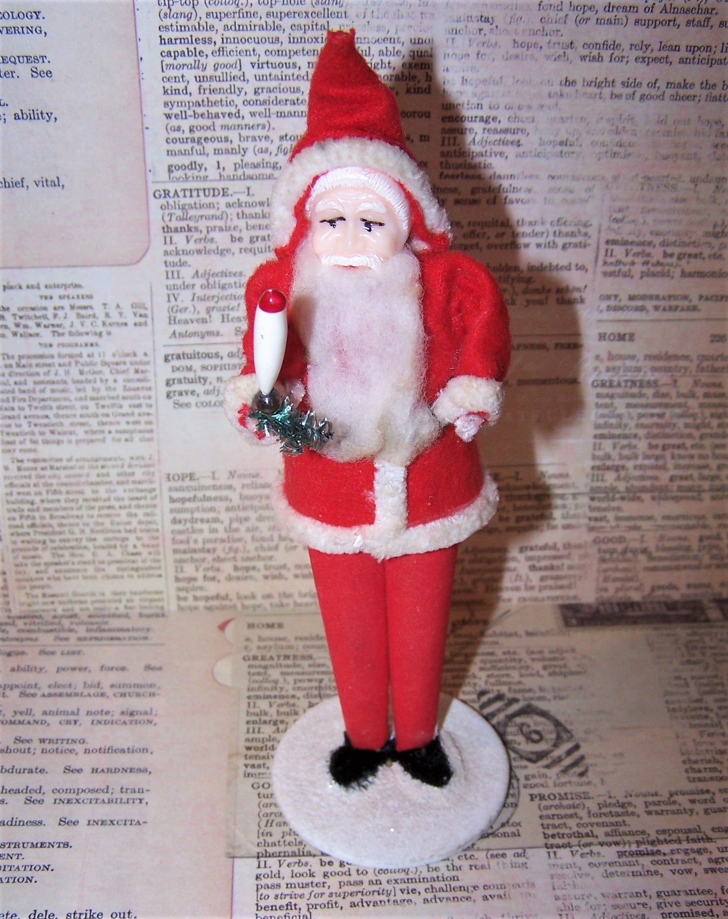 Made in Japan 1960s Plastic Face Standing Santa Claus Decoration