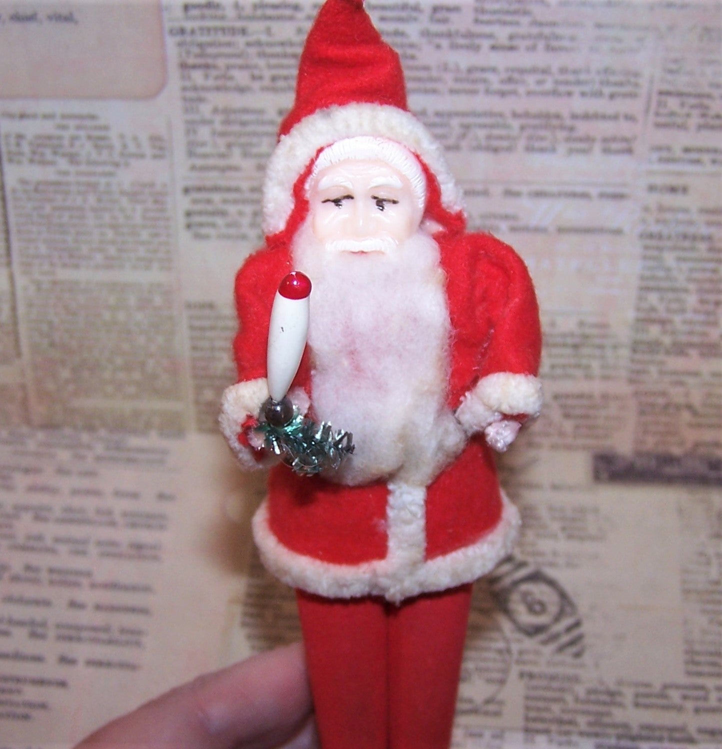 Made in Japan 1960s Plastic Face Standing Santa Claus Decoration