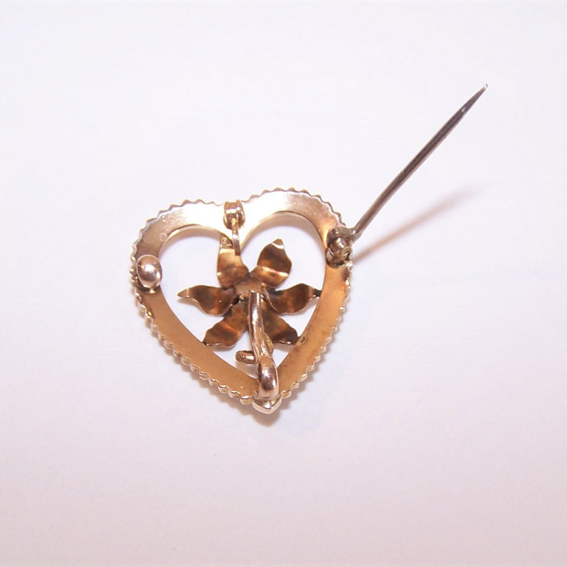 Antique Victorian 14K Gold Ruby Pearl Watch Pin Brooch Pendant - Heart Shape