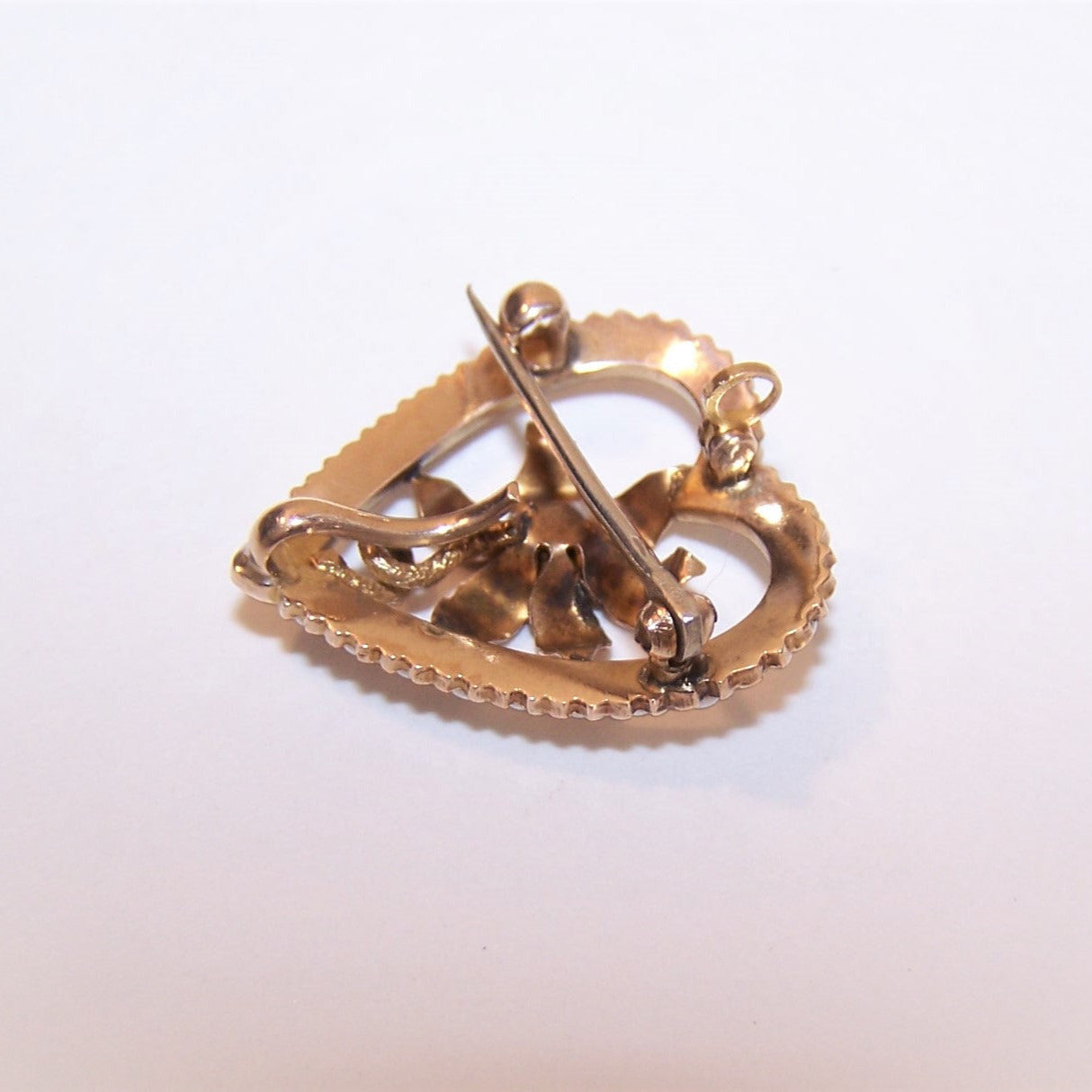 Antique Victorian 14K Gold Ruby Pearl Watch Pin Brooch Pendant - Heart Shape