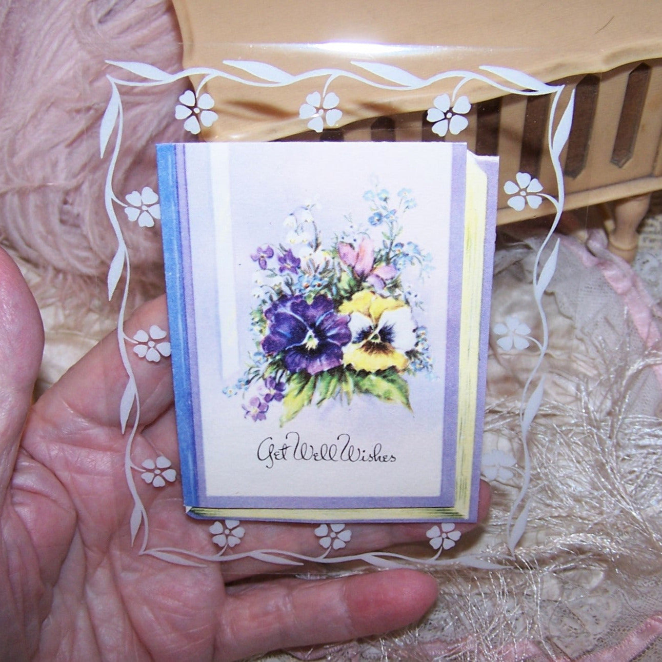 Unused 1950s Pansies Greeting Card - Get Well Wishes