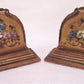 Art Deco Handpainted Floral Wood Bookends Book Ends