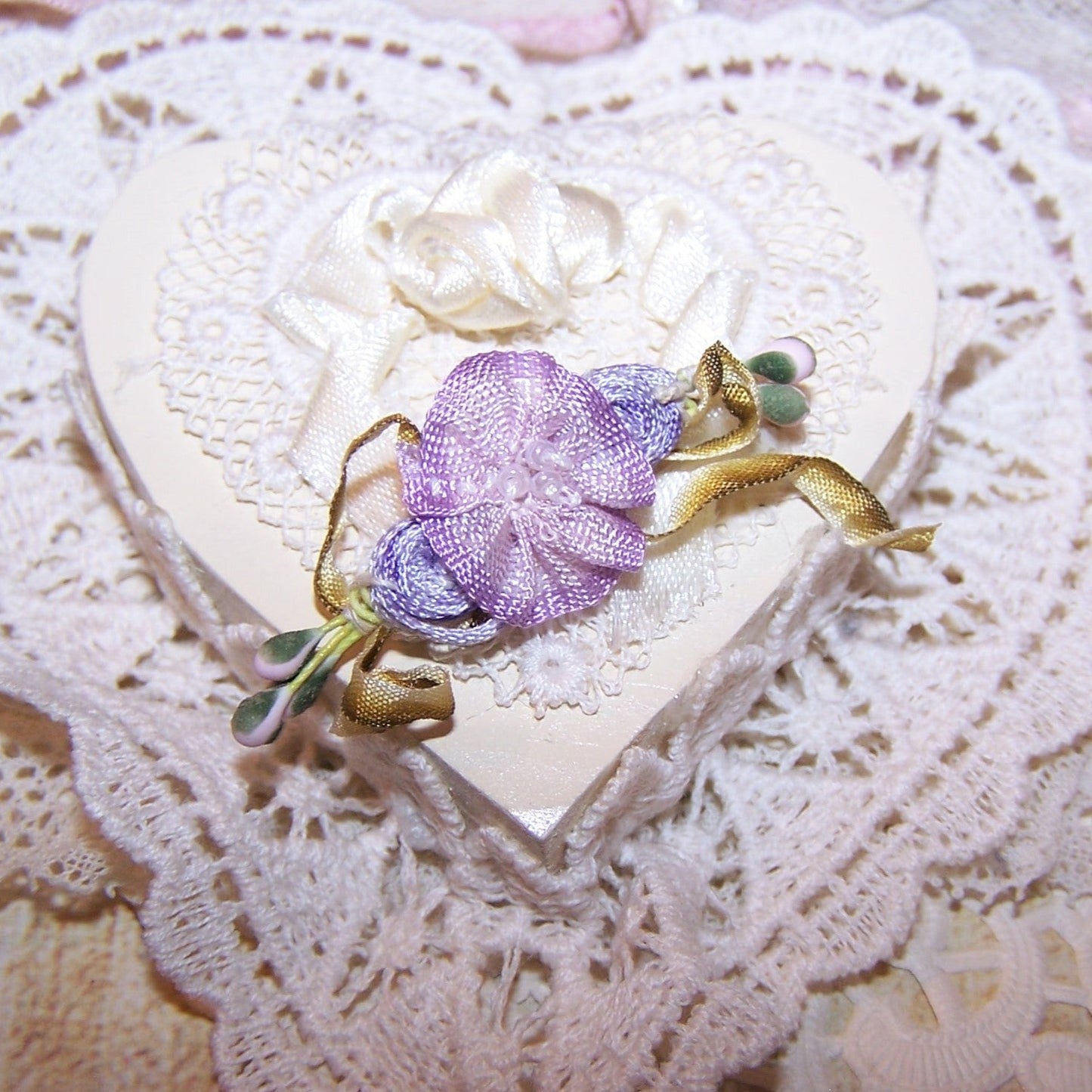 Antique French Ribbonwork - Lavender Ombre Ribbon Rose Embellishment