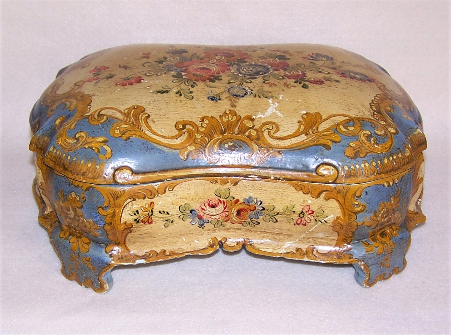 Italian Tole Handpainted Wood Box - Large with Lots of Florals
