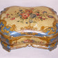 Large Italian Tole handpainted tabletop box.  Made of wood and painted in oils, the design is Shabby Chic floral.  Buttercream and French Blue coloring.  