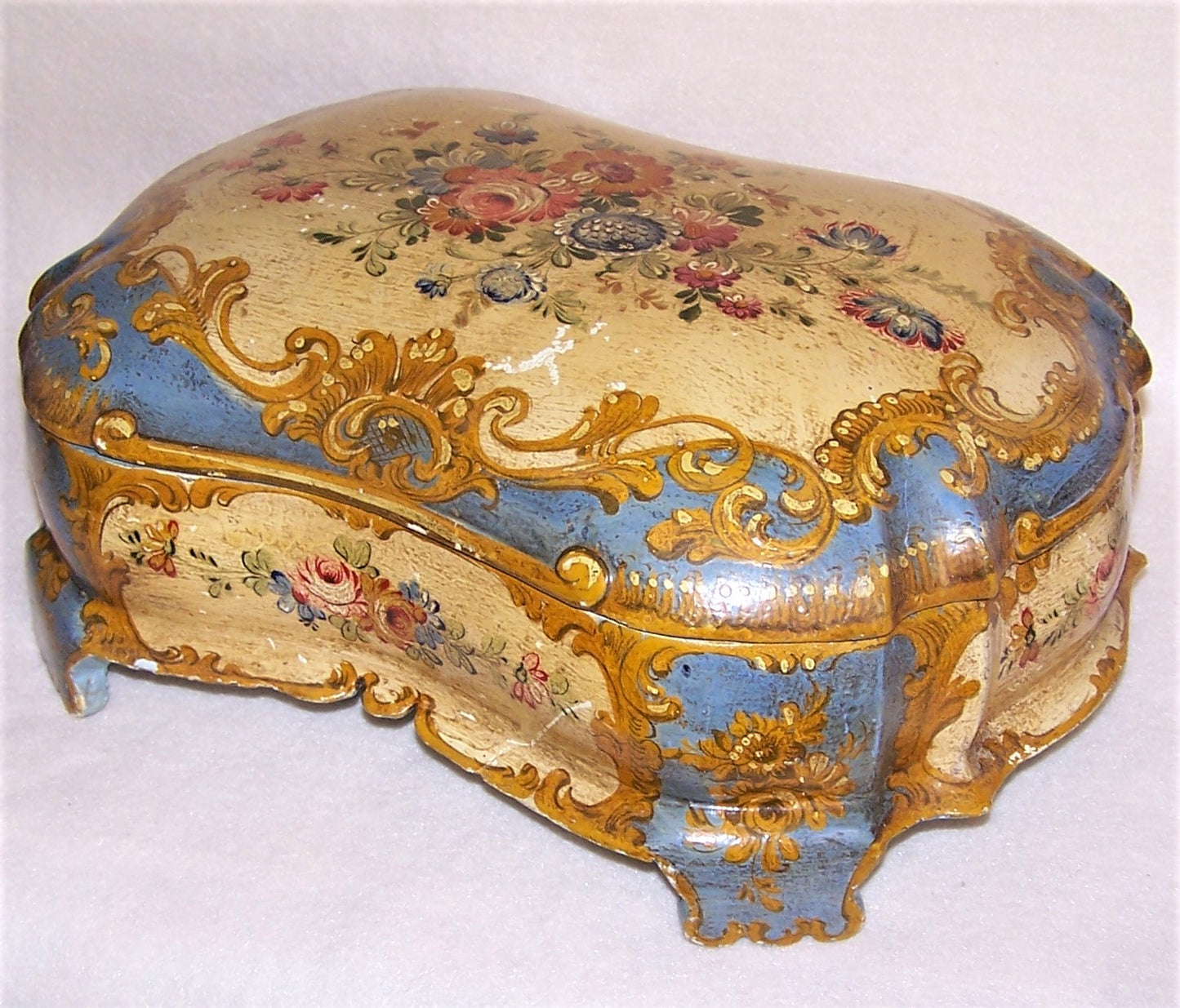 Italian Tole Handpainted Wood Box - Large with Lots of Florals