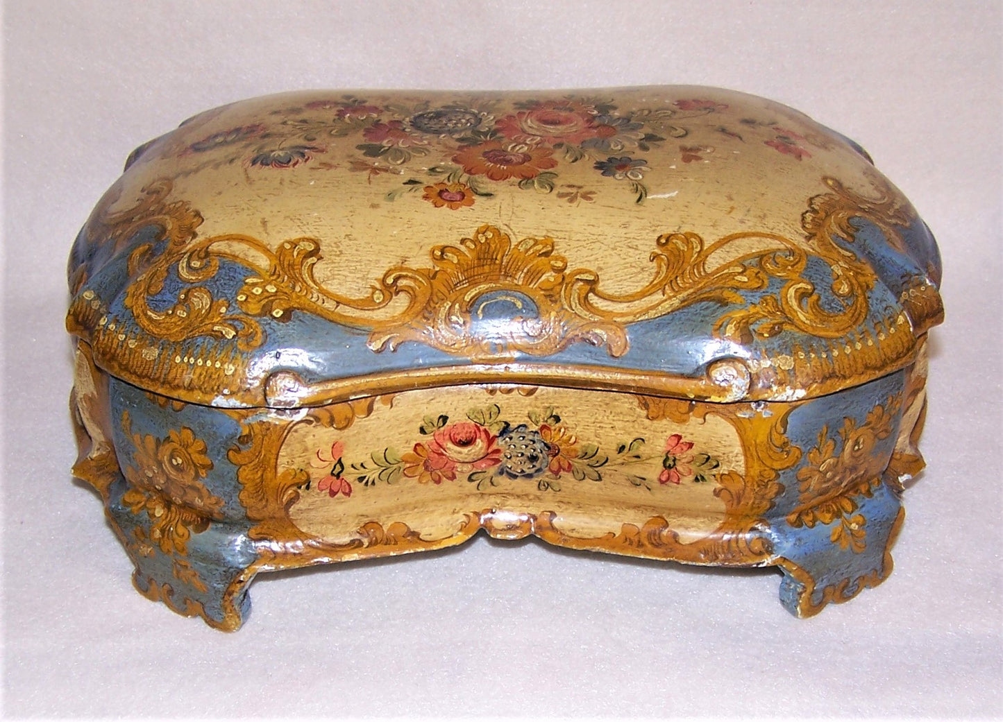 Italian Tole Handpainted Wood Box - Large with Lots of Florals
