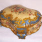 Large Italian Tole handpainted tabletop box.  Made of wood and painted in oils, the design is Shabby Chic floral.  Buttercream and French Blue coloring.  
