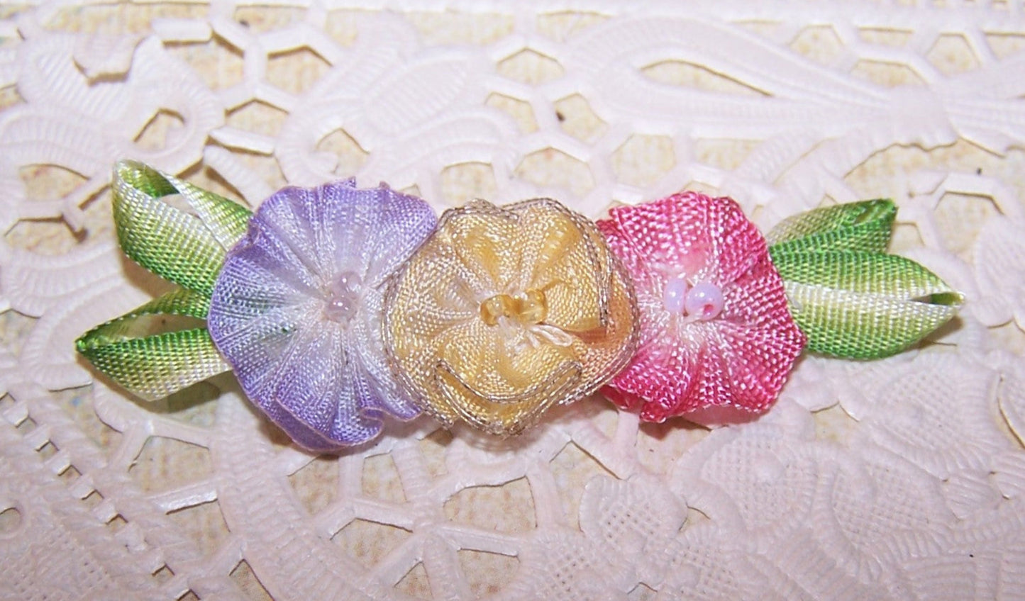 Revival French Ribbonwork Spray - Lavender / Yellow / Pink Ombre Ribbon