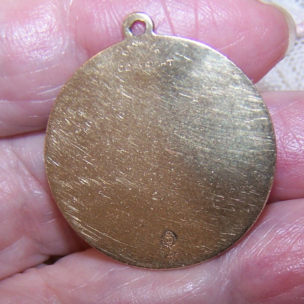 DANKNER 14K Gold Enamel Disc Charm - Halloween Owl on a Branch