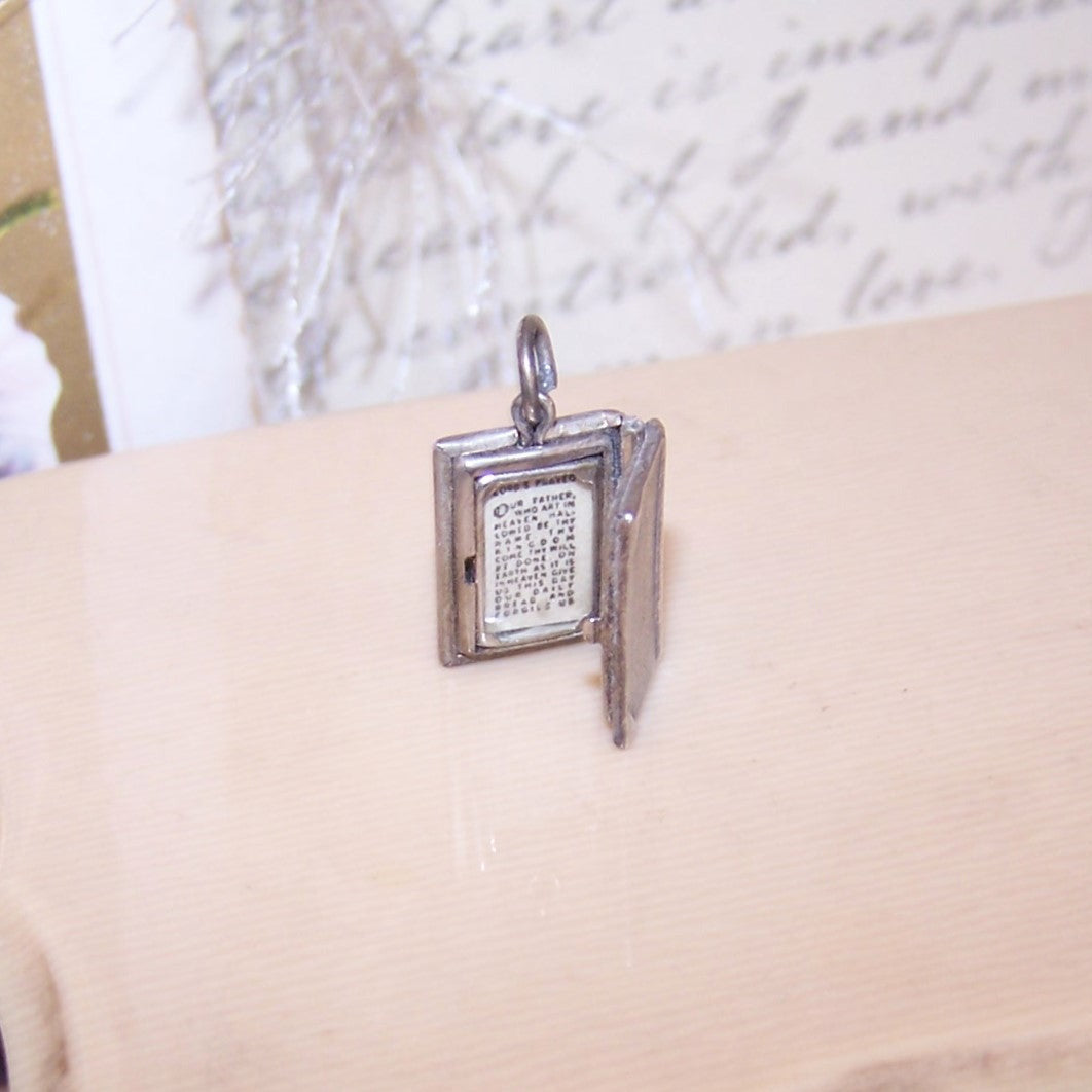 JMF & Co Sterling Silver Charm - Holy Bible with Lords Prayer