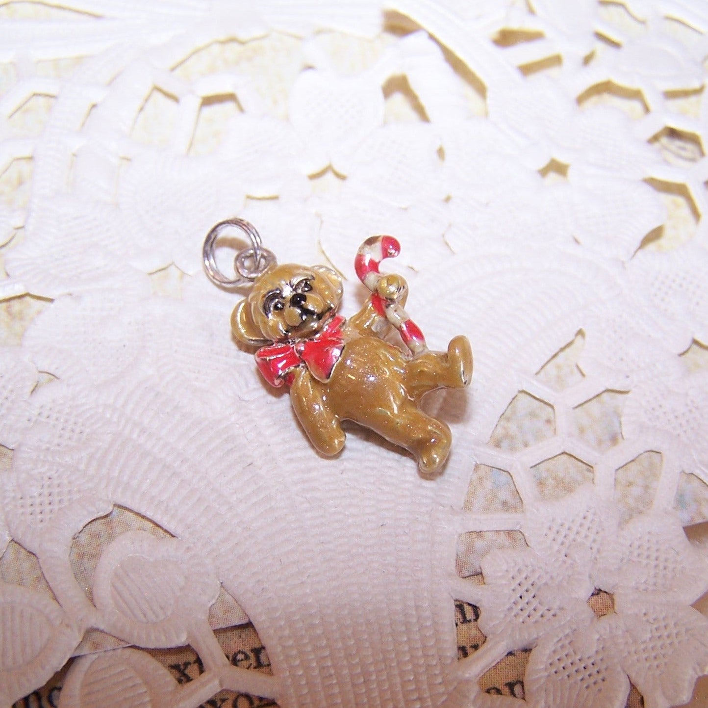 JEZLAINE Sterling Silver Enamel Charm - Christmas Teddy Bear