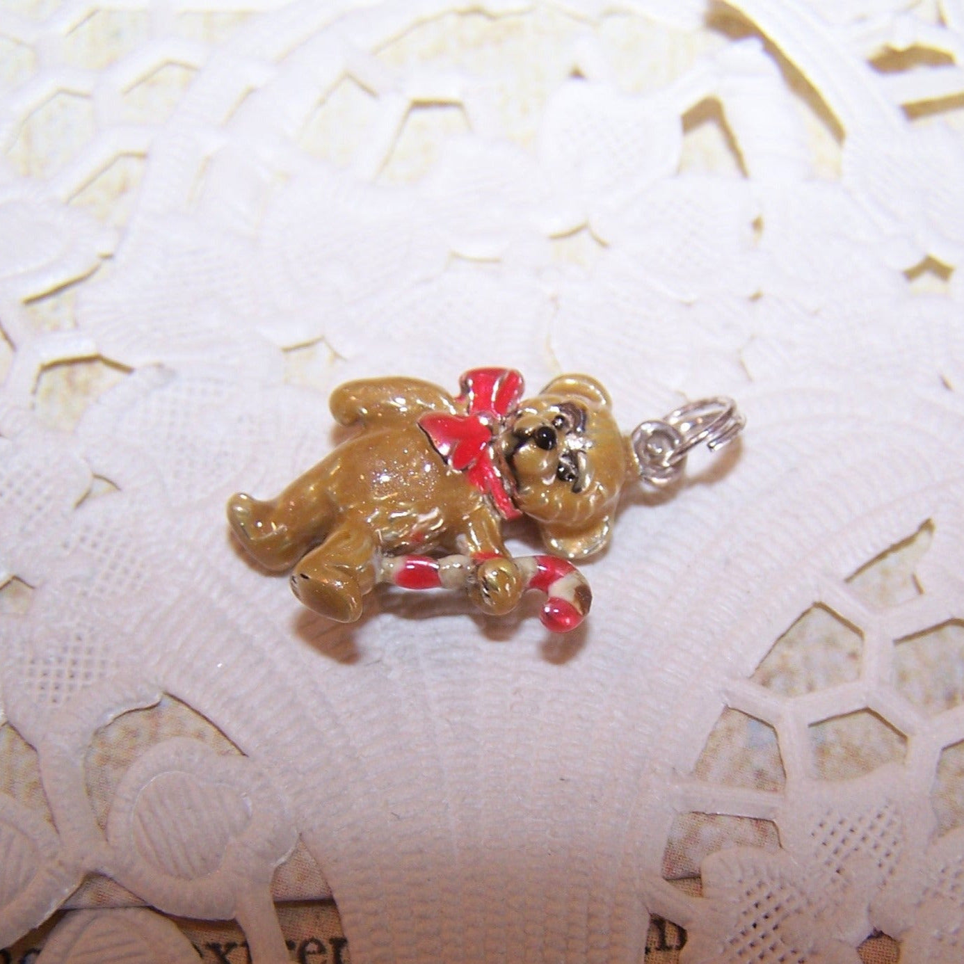 JEZLAINE Sterling Silver Enamel Charm - Christmas Teddy Bear