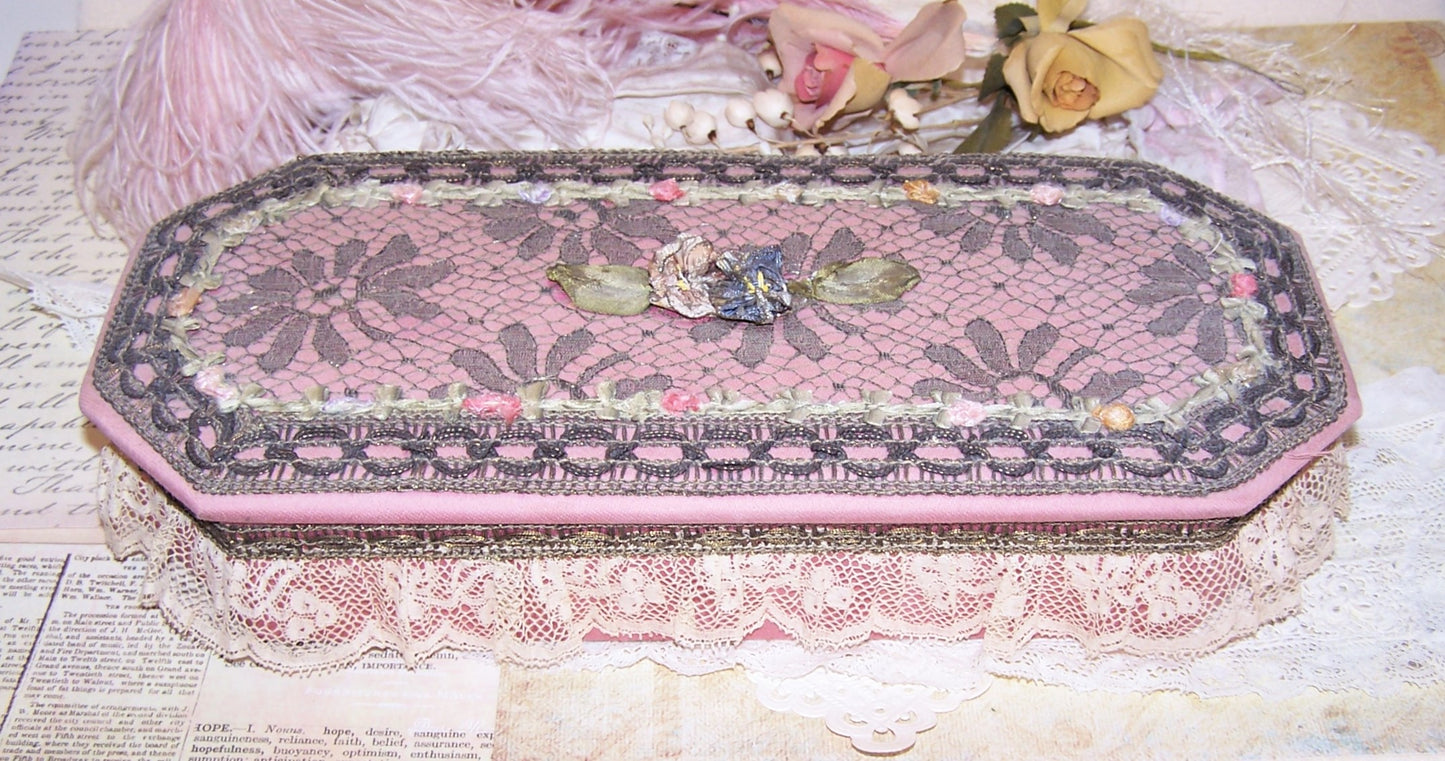 Art Deco French Ribbonwork Boudoir Box with Rococo Ribbon Trim